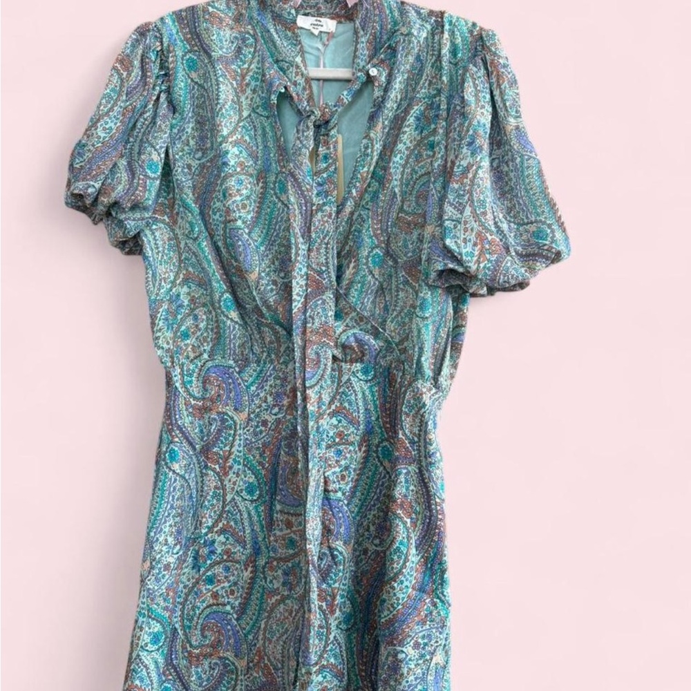 Entro Teal Paisley Tie-Neck Midi Dress